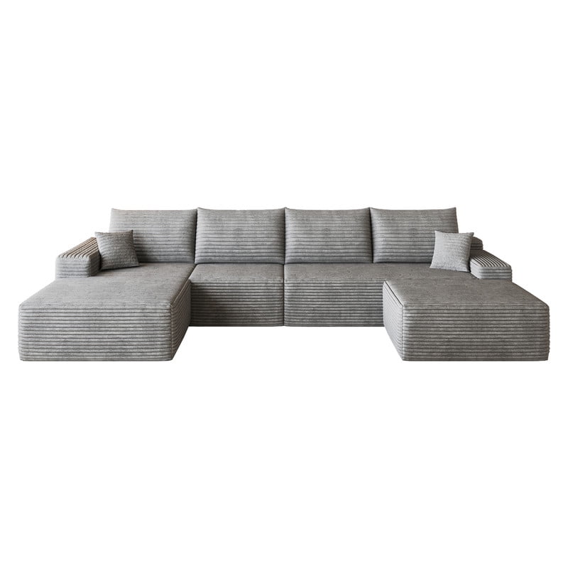 135" Cloud Sectional Sofa with Ottoman, U-Shaped Modular Sofa Couch with Chaise, Modern Minimalist Deep Seat Upholstered Sectional for Living Room, Plush Corduroy Fabric Corner Sofa