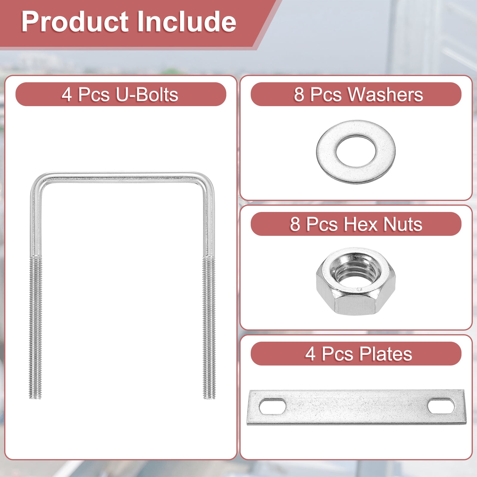 Uxcell 4 Sets 304 Stainless Steel Square U-Bolts, 3.54" Inner Width 5.12" Length M8