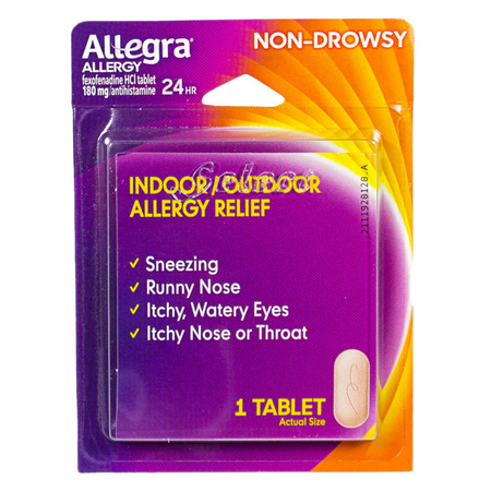 Allegra 24HR Adult Non-Drowsy Antihistamine Convenient On The Go Tablets, 24-Hour Allergy Relief, 180 mg 1 Tablet Per Pack,(Pack of 12)