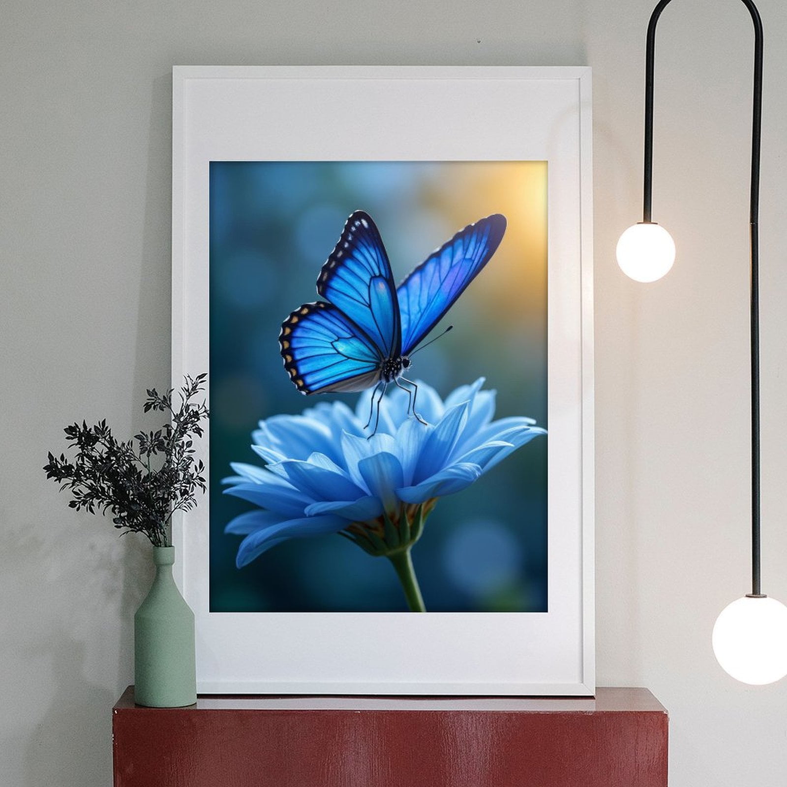 Diamond Art Kit for Adults, Blue Butterfly On Flower Blossom Diamond Painting for Adults Beginners, DIY Diamond Art Painting Kits, 5D Diamond Painting Crafts for Home Decor 12x16 Frameless