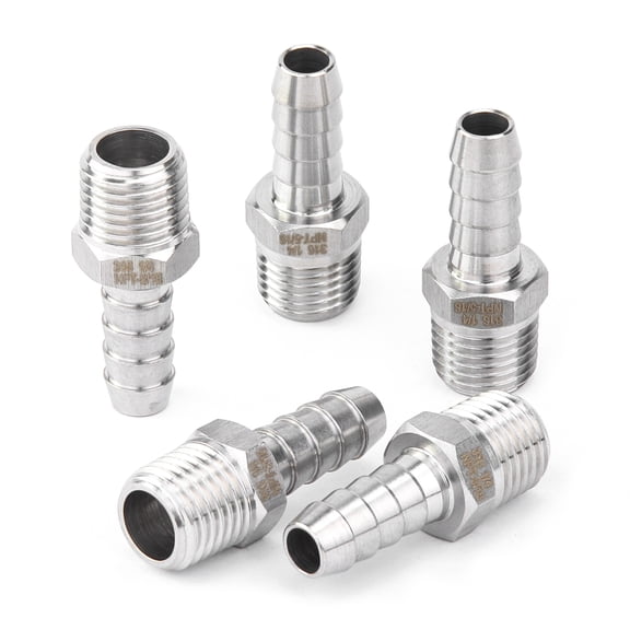 LTWFITTING Bar Production Stainless Steel 316 Barb Fitting Coupler/Connector 5/16" Hose ID x 1/4" Male NPT Air Fuel Water (Pack of 5)