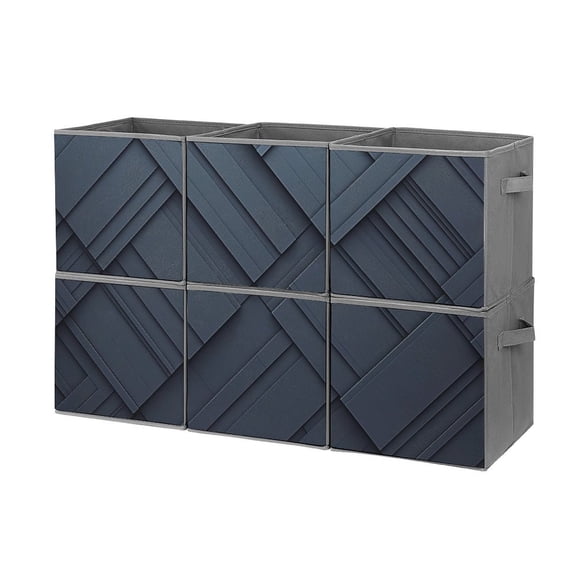 Collapsible Oxford Fabric Storage Cubes with Handles, Large Mid Foldable Oxford Cloth Bins Set of 2/6, Closet Organizers for Shelves Clothes Home Kitchen Toy - Dark Black Pattern
