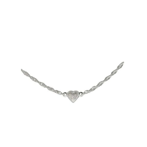 Brilliance Fine Jewelry Sterling Silver Loose Rope Chain with pavé heart Anklet, 9.5in