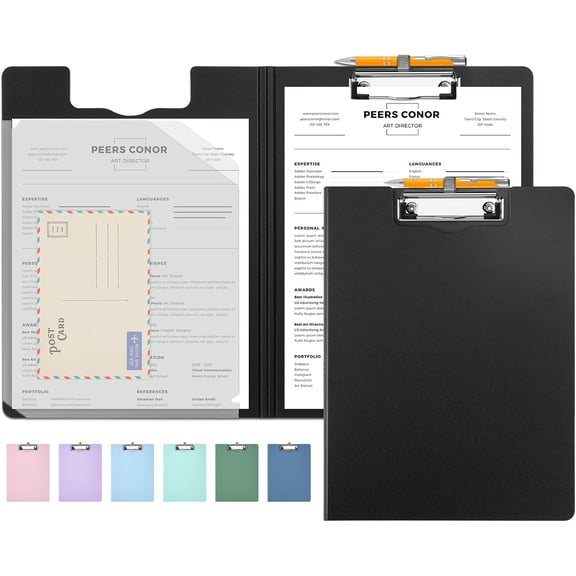 Foldable Clipboard Folder, A4 Folding Clip Board with Pen Loop 8.5x11 | 2 Tabbed Pockets, 360° Portfolio, Binder Clipboards with Low-Profile Metal Clip, Folio Storage for Nursing, School & Office