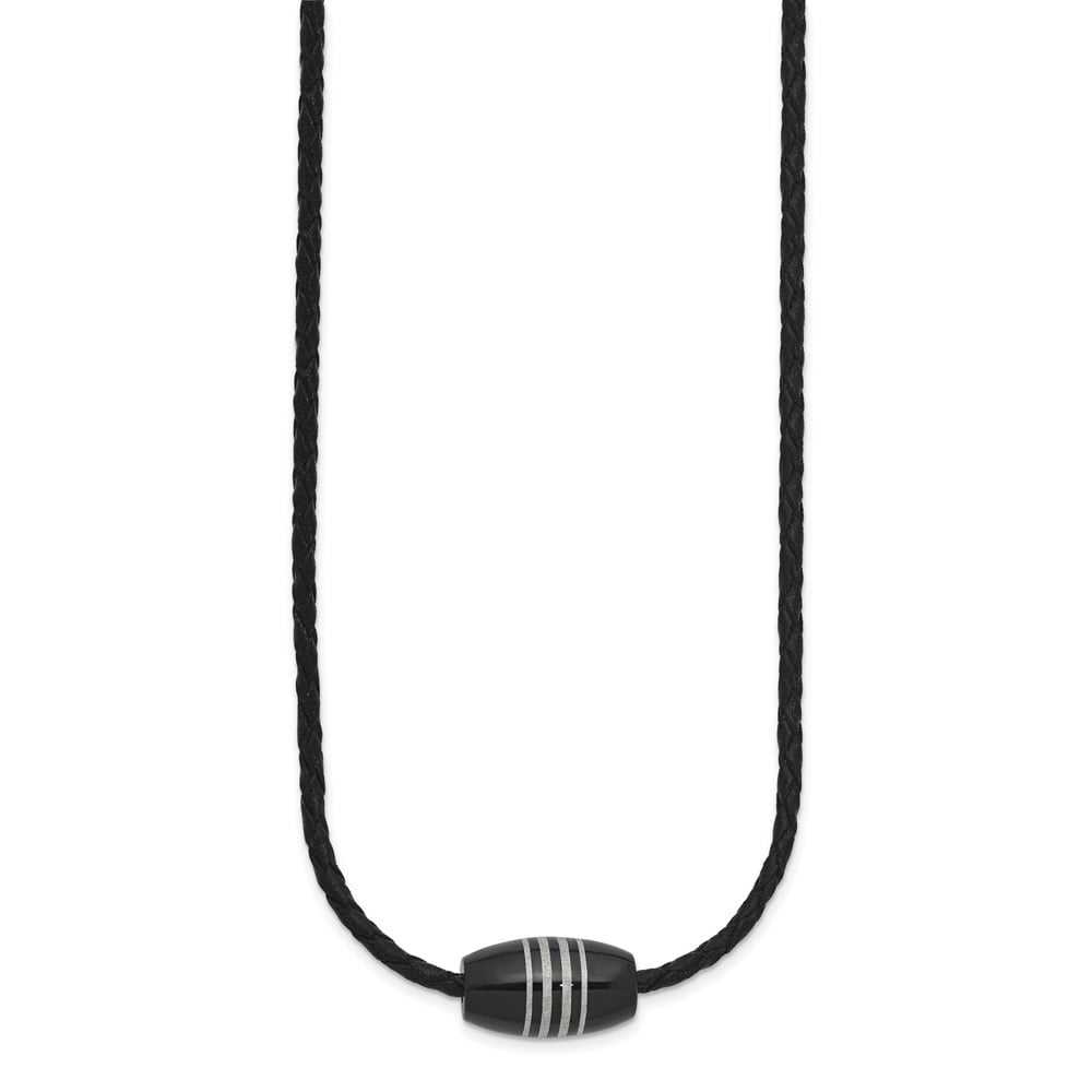 Diamond2Deal Stainless Steel Polished Black IP-plated Leather Cord Necklace for Men 20"