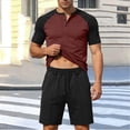 thumbnail image 2 of Mrmaere Men's Crew Neck T Shirt and Shorts Set Short Sleeve 2 Piece Contrast Panel for Street Style Wine L, 2 of 5