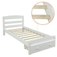 thumbnail image 6 of Twin Bed with Storage, Solid Wood Platform Bed Frame, Modern Twin Size Bed Frame with Headboard and Footboard, Bedroom Furniture Twin Platform Bed with Big Drawer, No Box Spring Needed, White, 6 of 8