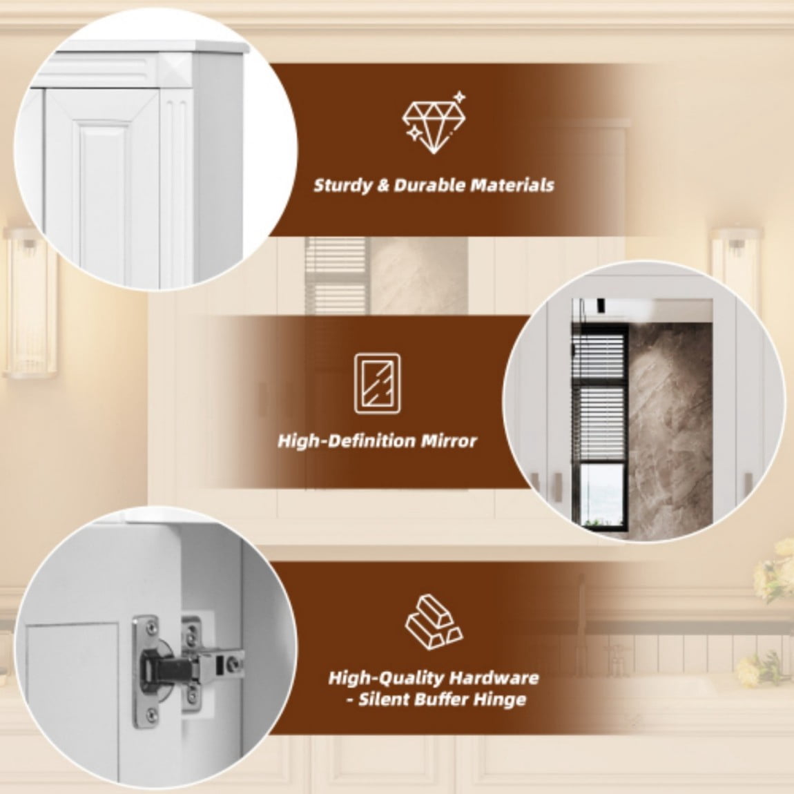 Bathroom Wall Cabinet with Mirror, Wall Mounted Medicine Cabinet with 5 Shelves, Over Toilet Storage Cabinet with Adjustable Shelves, Mirrored Door Bathroom Cabinet, White