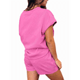 thumbnail image 3 of Conjunto de Pijama de 2 Piezas para Mujer, Color Liso, Cuello Redondo, Informal, de Tela Texturizada, Corta, Rosa, XXL, 3 of 7