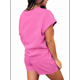 thumbnail image 3 of Conjunto de Pijama de 2 Piezas para Mujer, Color Liso, Cuello Redondo, Informal, de Tela Texturizada, Corta, Rosa, XXL, 3 of 7