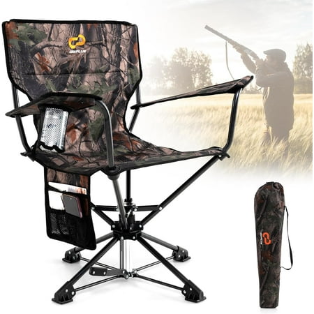 WBTER 360° Swivel Hunting Chair Folding Hunting Blind Chair for Adults with Cup Holder & Carrying Bag Lightweight Portable Camping Chairs for Lawn Fishing Picnic Beach Outdoor