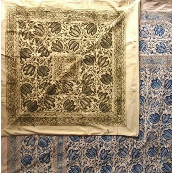 Veggie Dye Block Print Duvet Cover Cotton  92" x 88" Fits Full-Queen Multi Color