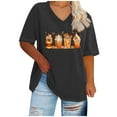 thumbnail image 2 of Fiudx Camisas para Mujer Camiseta Básica de Verano de Color Sólido de Manga Corta Calabaza con Acción de Gracias con Cuello En V Grande para Mujer, 2 of 4