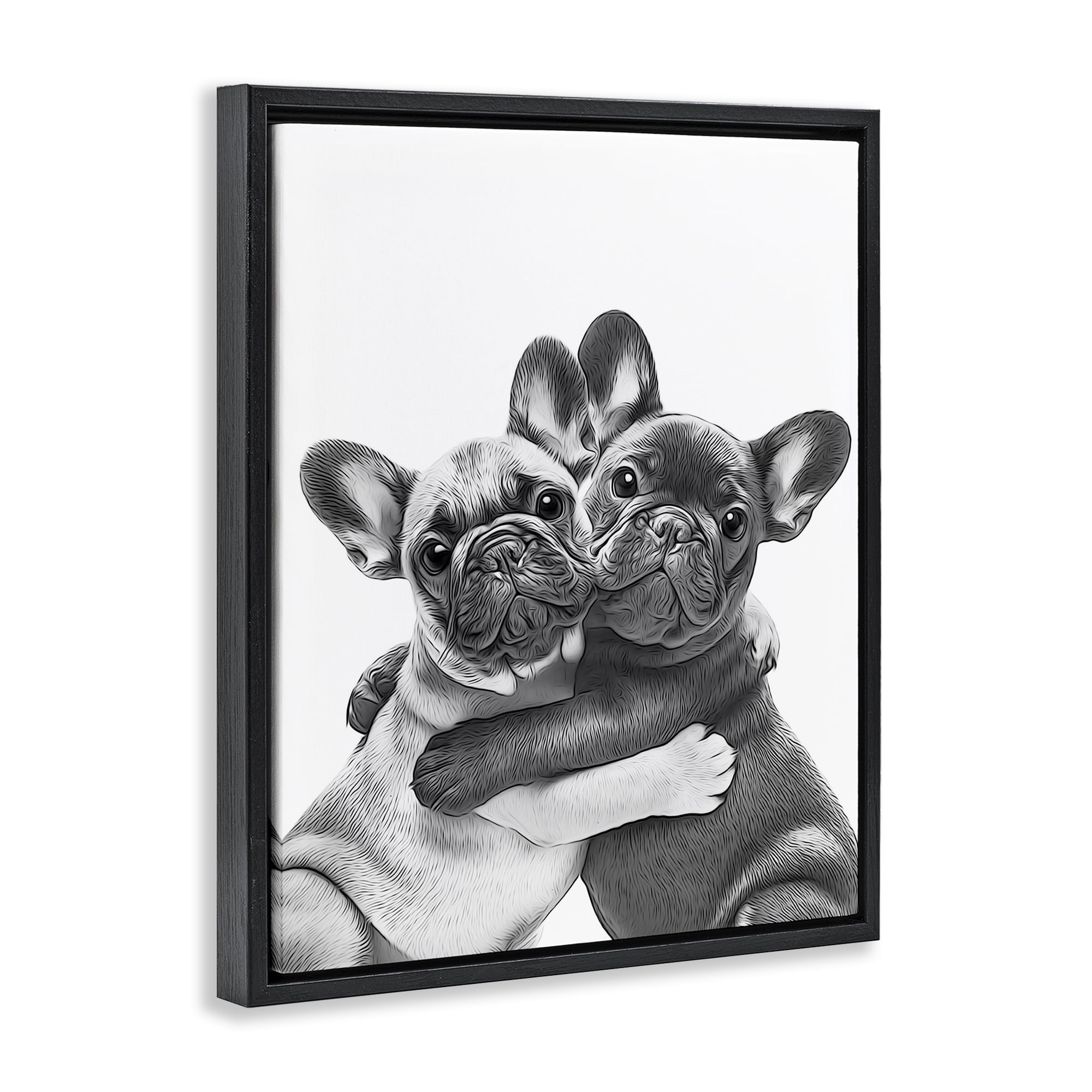 Stupell Industries Hugging Dog Pair Animals & Insects Painting Black Floater Framed Art Print Wall Art, 17 x 21