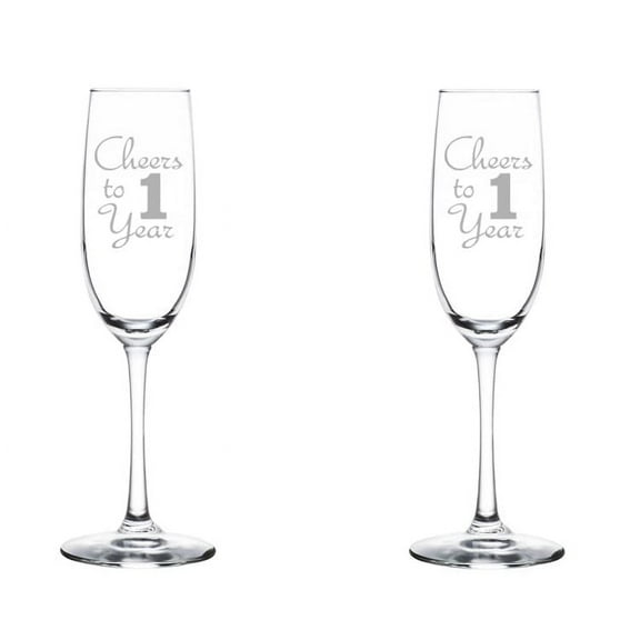 Set of 2 Glass Champagne Flutes Sparkling Wine Glasses Anniversary Cheers 1 Year (8 oz Stemmed)