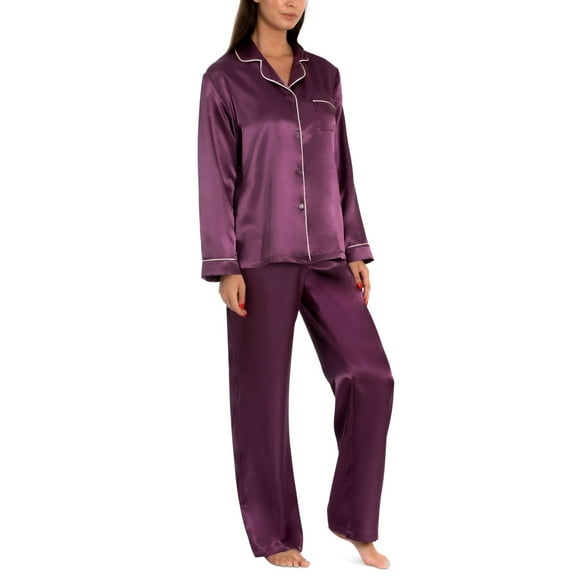Linea Donatella Womens Satin Notch-Collar Pajama Set Size Small Color Plumbisque