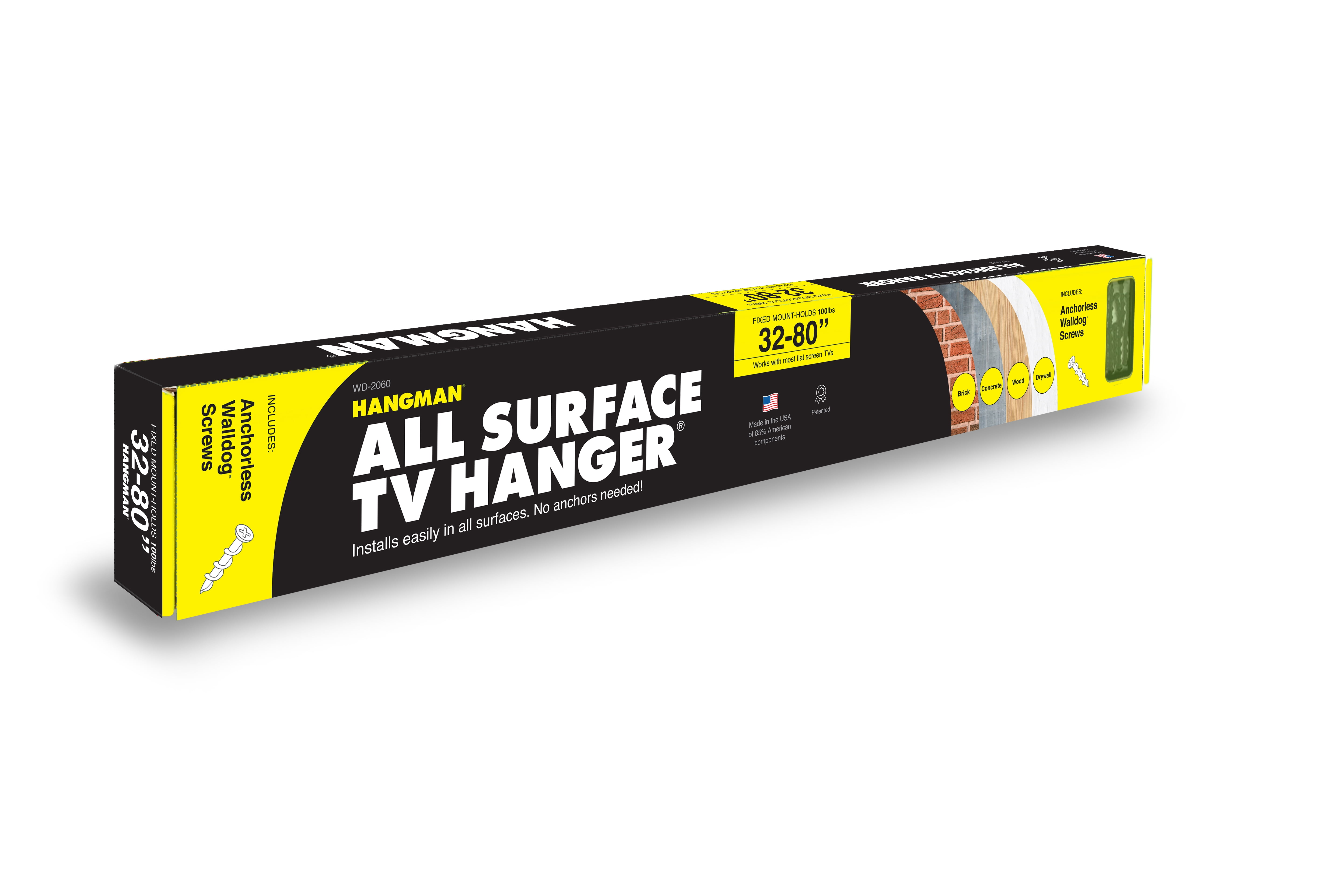 Hangman All Surface TV Hanger - Fits Screens 32"-80" - Works in All Surfaces, No Studs, No Anchors Required