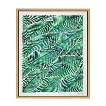 Kate and Laurel Sylvie Tropical Leaves Watercolor Framed Canvas Wall Art by Cat Coquillette, 18x24 Natural