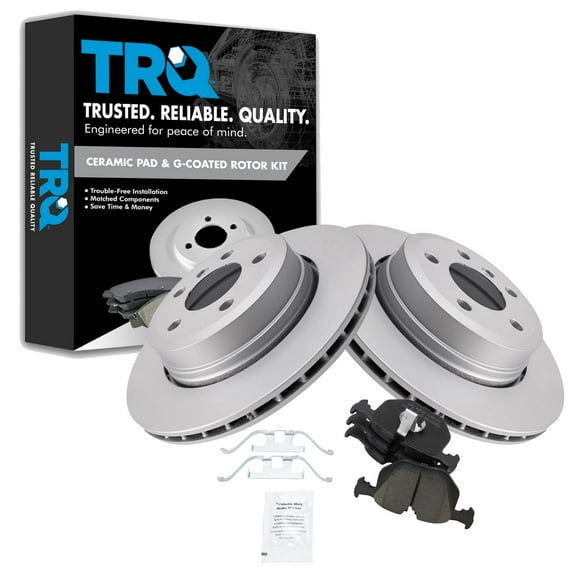TRQ Rear Brake Pad & Rotor Kit Brake Pads Brake Rotor Ceramic Premium G-Coated Fits Select 2004-2010 BMW X3