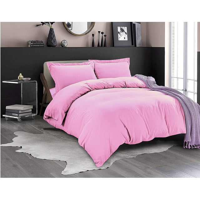 Mocassi 3-Piece Duvet Cover Set, 1800 Thread Count, Button Closure, Solid Color - Cooling, Breathable Material- Wrinkle, Fade, Stain Resistant, Full/Queen, Light Pink