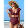 thumbnail image 7 of Sociala Maternity Ribbed Bikini Sets Ruffle Sleeve High Waisted Bathing Suit Two Piece Swimsuit, 7 of 7