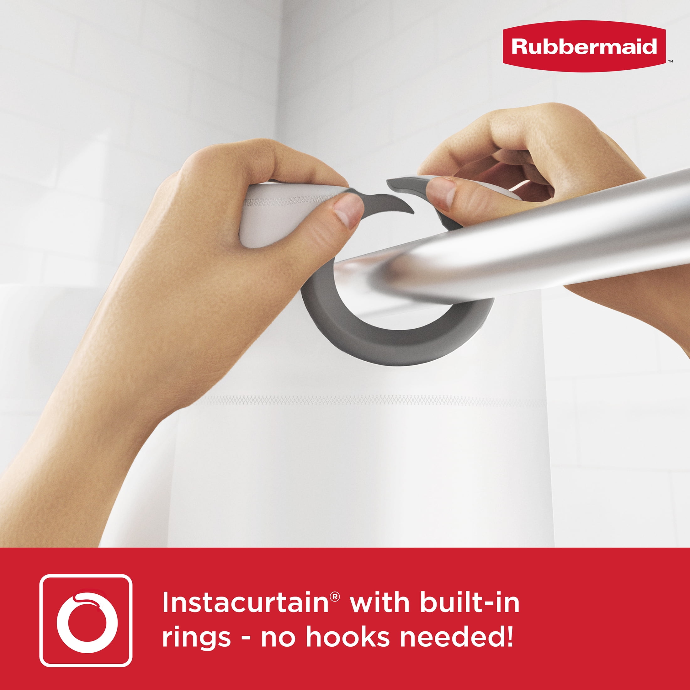 Rubbermaid Frosty No Hook 3-in-1 Waterproof Heavyweight PEVA Instacurtain Shower Curtain with Weighted Magnets and Rustproof Gray Rings, 71” x 74”