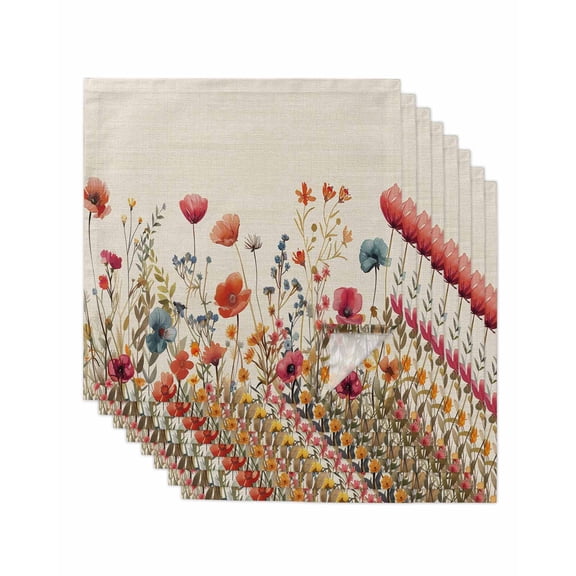 nqOlkjepod Pink Orange Teal Spring Floral Cloth Napkins Set of 8 Reusable Dinner Napkins, Watercolor Botanical Summer Flowers Cocktail Napkin Washable Table Napkins for Wedding/Party 20"x20"