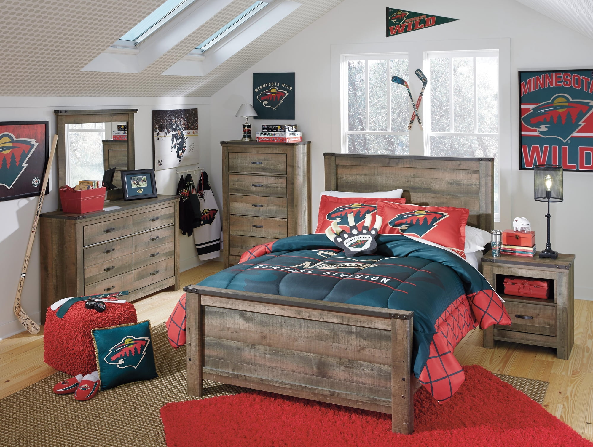 Signature Design by Ashley Trinell Full Panel Headboard, Brown, Rustic Wood-Look Headboard with Plank Design and Nailhead Trim