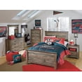 thumbnail image 4 of Signature Design by Ashley Trinell Full Panel Headboard, Brown, Rustic Wood-Look Headboard with Plank Design and Nailhead Trim, 4 of 5