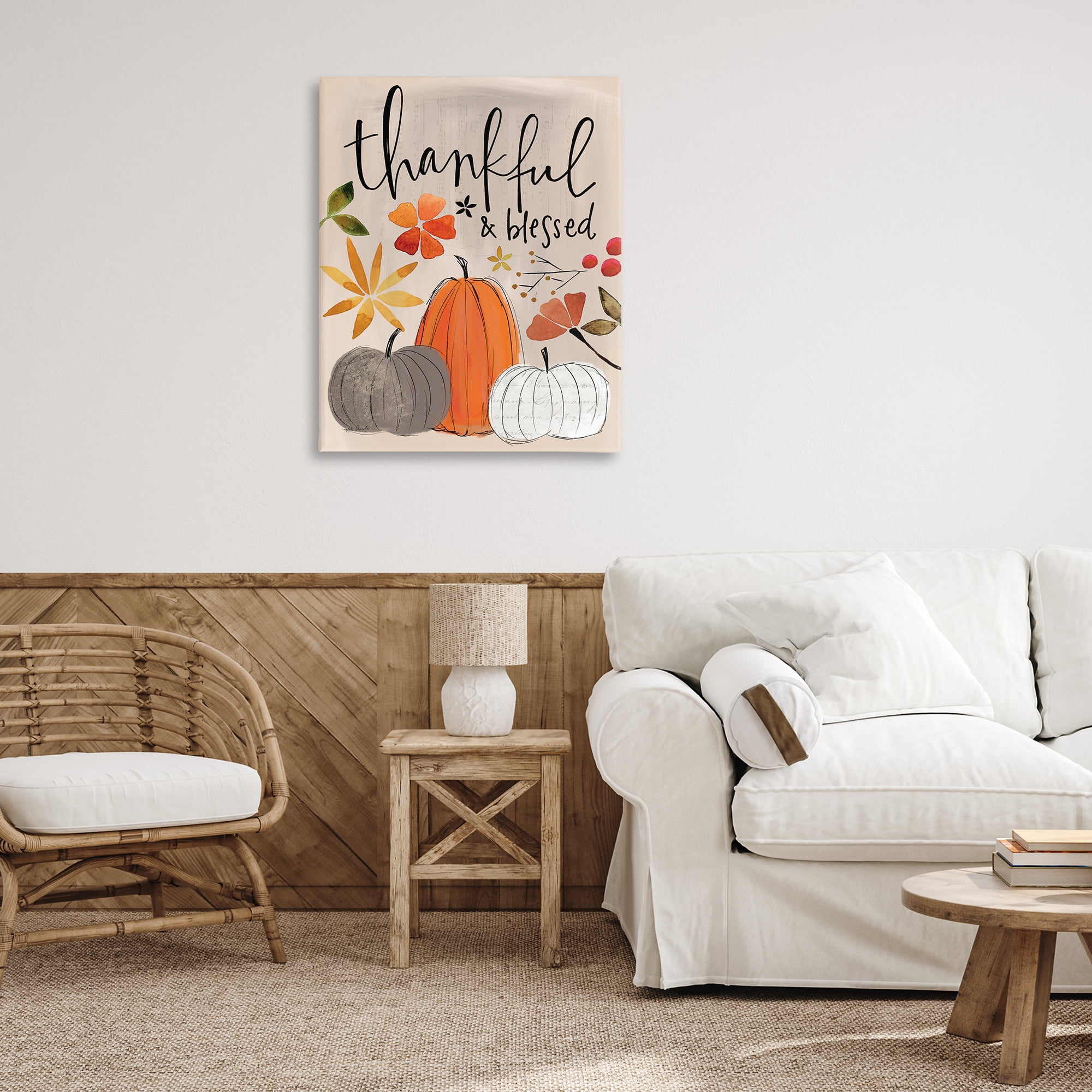 Stupell Industries Thankful & Blessed Pumpkins Botanical & Floral Painting Gallery Wrapped Canvas Art Print Wall Art, 30 x 40