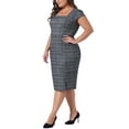 thumbnail image 4 of Agnes Orinda Women's Plus Size Tweed Dress Sheath Vintage Square Neck Cap Sleeve Side Split Work Midi Pencil Dresses with Zipper 1X Black, 4 of 6