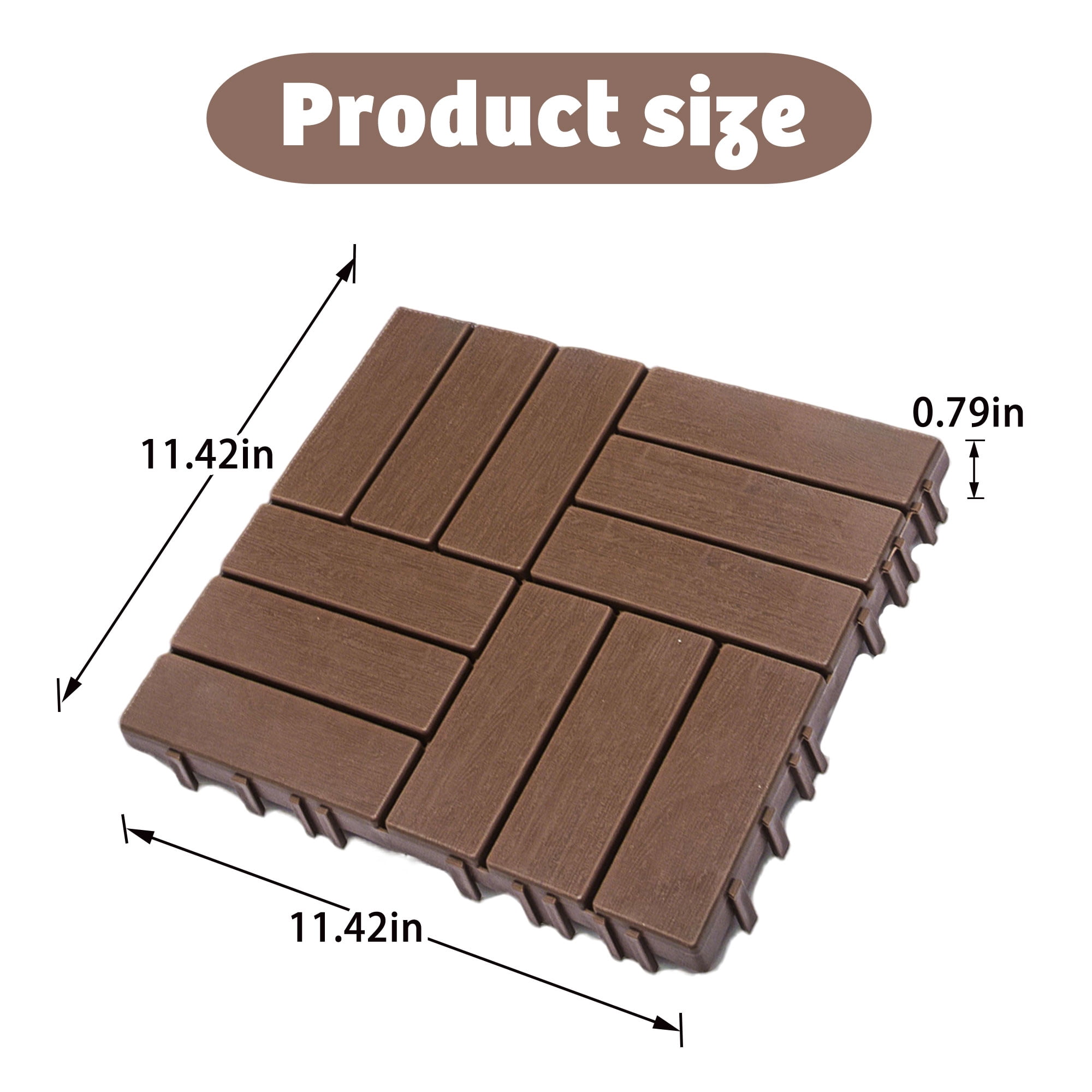 Plastic Interlocking Deck Tiles, 61.60 Sq.Ft Outdoor Plastic Flooring Super Durable & Waterproof All-Weather Indoor/Outdoor Use, 68-Pack 11.42"x11.42"