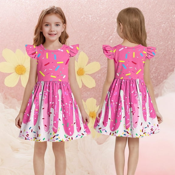 Pounoo New Girls Dresses 10-12 Loose Print Sleeveless Flower Girl Dresses Round Neck Knee Length Dress Quick Drying Dresses For Kids Girls