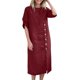 thumbnail image 1 of Largo Vestido de Verano Fluido con Botones, Ropa de Color Sólido, Longitud de Rodilla, Vestido Fluido Suelto para Mujeres con Bolsillos, 1 of 9