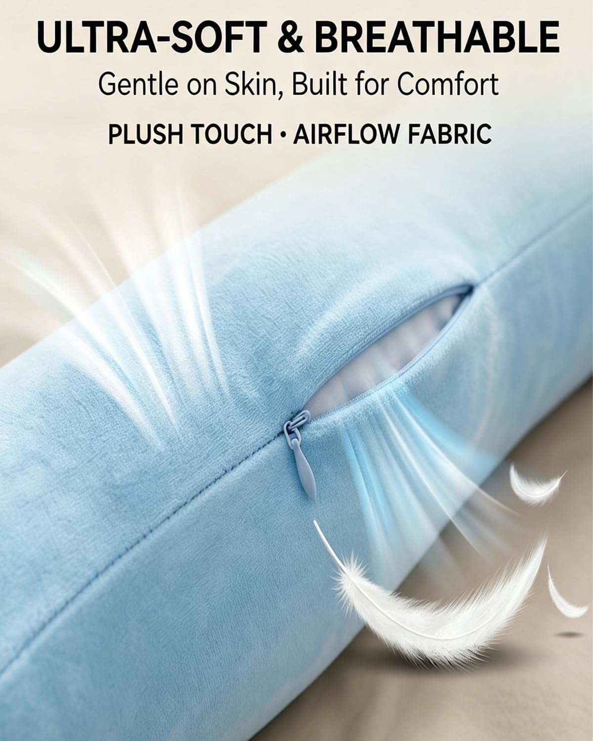 Body Pillow for Side Sleeper, Cooling Ergonomic Full Body Pillow with Double Curve Design for Hip, Knee, Leg & Back Support - Soft Breathabl