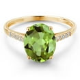thumbnail image 4 of Gem Stone King 10K Yellow Gold Green Peridot and White Diamond Engagement Ring for Women | 2.92 Cttw | Oval 10X8MM | Gemstone August Birthstone | Size 9, 4 of 7
