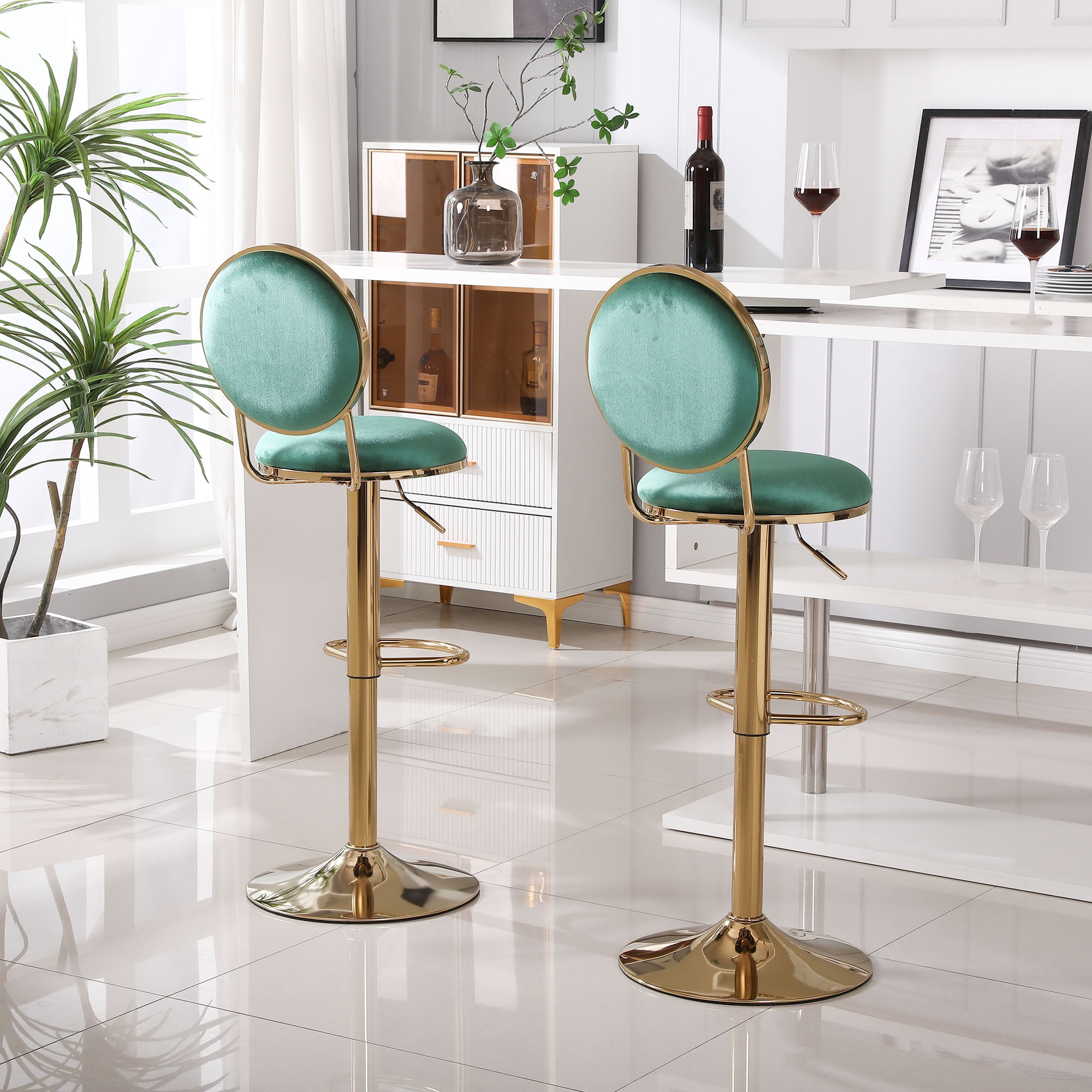 Kadyn 2pcs Adjustable Counter Height Swivel Barstools with Back and Footrest for Bar, Green Kadyn 2pcs Adjustable Counter Height Swivel Barstools with Back and Footrest for Bar, Green