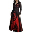 thumbnail image 4 of ZHOGXU Womens Halloween Gothic Dresses Long Sleeve V Neck Floral Print Tulle Maxi Dress For Party Dress Up Costume,M, 4 of 5