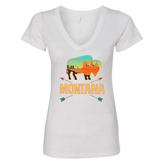 Inktastic Montana Buffalo Silhouette Women's V-Neck T-Shirt