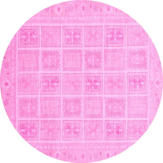 Ahgly Company Indoor Round Abstract Pink Modern Area Rugs, 3' Round