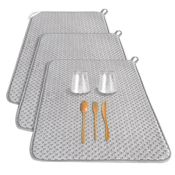 3PCS Dish Drying Mat,Absorbent Microfiber Dishes Drainer Mats,Size Drainer Pads for Kitchen Counter,Coffee 24 X 17Inch