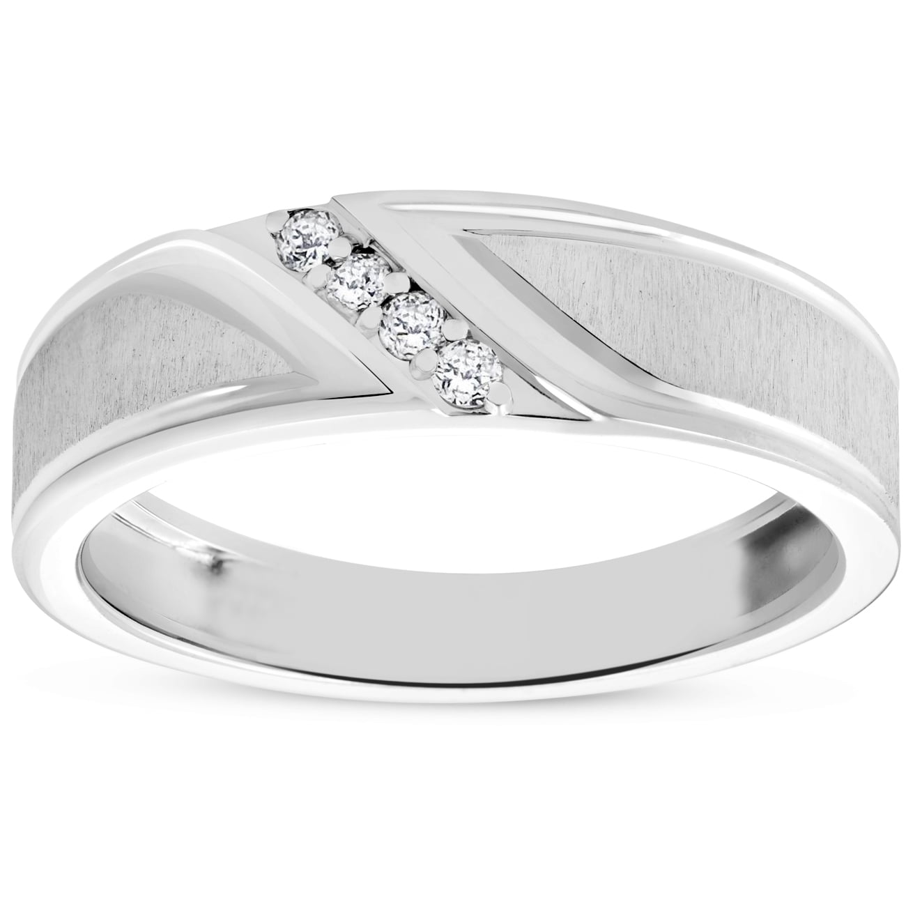 Pompeii3 Mens 1/10ct White Gold Diamond Ring Flat Classic Bushed