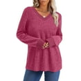 thumbnail image 7 of ZHYou No Boundaries Womens V Neck Long Sleeve Ribbed Knit Sweaters,Soft Textured Fabric Cozy Baggy Fit Casual Daily Wear Tops,Hot Pink,Size L, 7 of 7