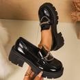 thumbnail image 4 of Xucatan Women's French Style Loafers, Matte Finish Round Toe Slip On Shoes with Gold Chain Detail, Chunky Sole Platform Flats, Versatile British Trendy Footwear Gift, 4 of 6