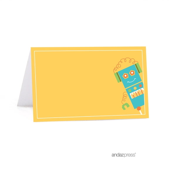 Koyal Wholesale Robot Birthday Printable Cardstock Table Tent Place Cards, 20-Pack