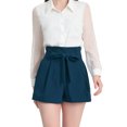 thumbnail image 1 of Unique Bargains Short en Papier à Taille Haute avec Nœud Papillon pour Femme Bleu Paon L, 1 of 5