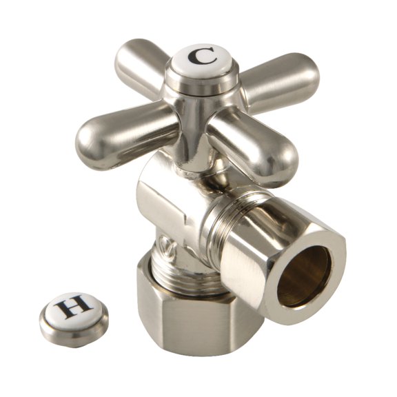 Kingston Brass CC54408X 5/8-Inch O.D. Comp x 1/2-Inch O.D. Comp Quarter-Turn Angle Shut-Off Valve in Brushed Nickel