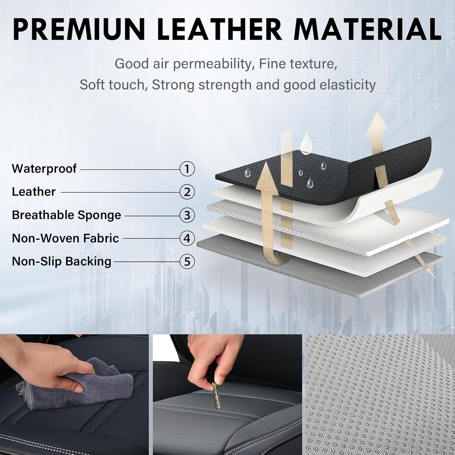Coverado Car Seat Covers Full Set, Breathable Faux Leather Seat Protectors, Comfortable&Durable, Auto Cushion Universal Fit for Most Cars, Black