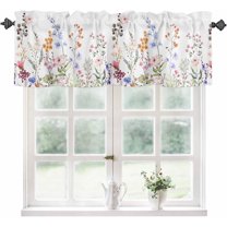Kitchen Curtains Valances, Flower Leaves Spring Colorful Floral Summer Farm Short Rod Pocket Valances for Windows for Bedroom, Bathroom, 1 Panel, 54" W x 18" L