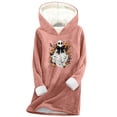 thumbnail image 3 of Feancey Halloween Womens Fleece Hoodie Novelty Ghost Graphic Pullover Sweatshirts Hooded Long Sleeve Sherpa Lined Thermal Tops Pink 3XL, 3 of 4